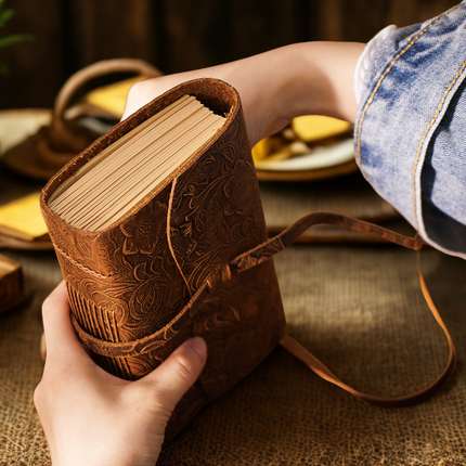 Handmade Leather Notebook With Strap Closure - NO002