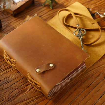 Vintage Handmade Leather Journal with Crown Key Charm - NO005