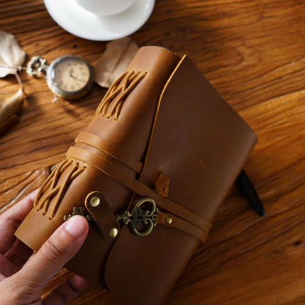 Vintage Handmade Leather Journal with Crown Key Charm - NO005