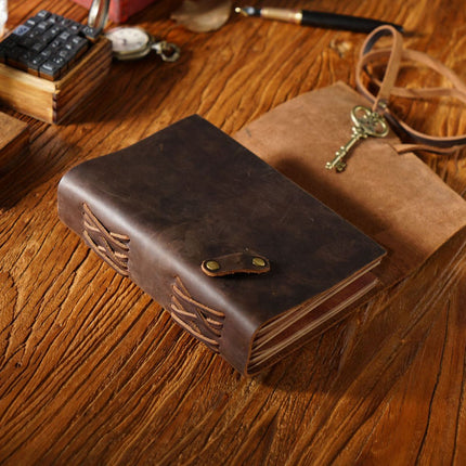 Vintage Handmade Leather Journal with Crown Key Charm - NO005
