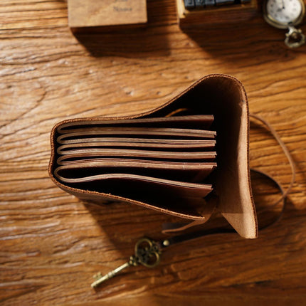 Vintage Handmade Leather Journal with Crown Key Charm - NO005