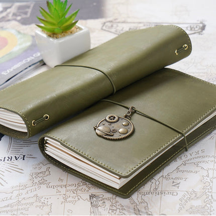Olive Green Refillable Handmade Leather Journal - NO006