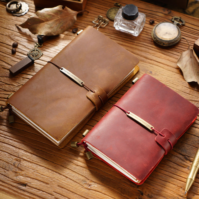 Premium Handmade Plain-Edged Cowhide Leather Notebook with Strap Lock NO010