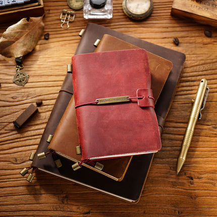 Premium Handmade Plain-Edged Cowhide Leather Notebook with Strap Lock NO010