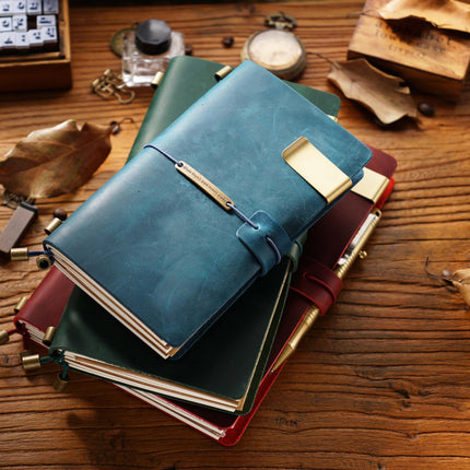 Premium Handmade Plain-Edged Cowhide Leather Notebook with Strap Lock NO010