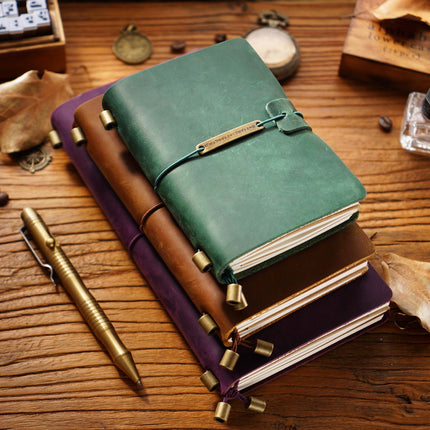Premium Handmade Plain-Edged Cowhide Leather Notebook with Strap Lock NO010
