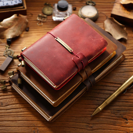 Premium Handmade Plain-Edged Cowhide Leather Notebook with Strap Lock NO010