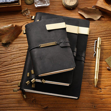 Premium Handmade Plain-Edged Cowhide Leather Notebook with Strap Lock NO010