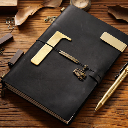Premium Handmade Plain-Edged Cowhide Leather Notebook with Strap Lock NO010