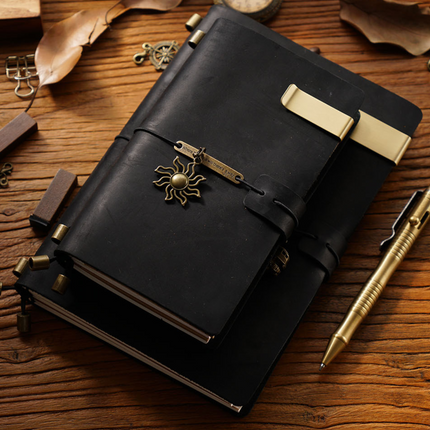 Premium Handmade Plain-Edged Cowhide Leather Notebook with Strap Lock NO010