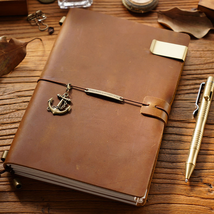 Premium Handmade Plain-Edged Cowhide Leather Notebook with Strap Lock NO010