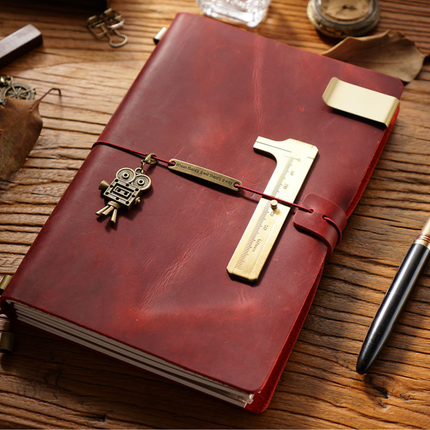 Premium Handmade Plain-Edged Cowhide Leather Notebook with Strap Lock NO010