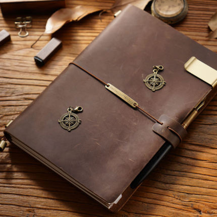 Premium Handmade Plain-Edged Cowhide Leather Notebook with Strap Lock NO010