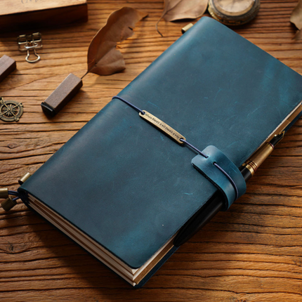 Premium Handmade Plain-Edged Cowhide Leather Notebook with Strap Lock NO010