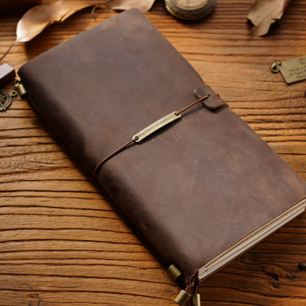 Premium Handmade Plain-Edged Cowhide Leather Notebook with Strap Lock NO010