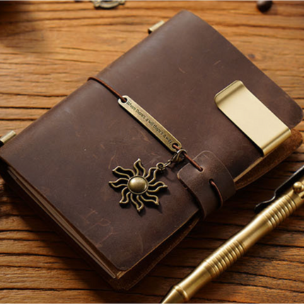 Premium Handmade Plain-Edged Cowhide Leather Notebook with Strap Lock NO010