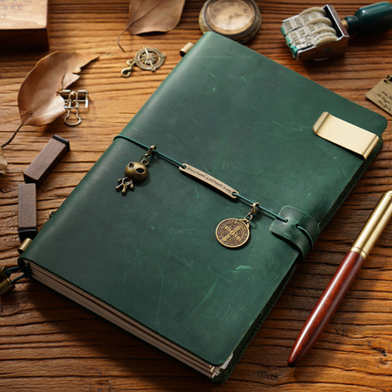 Premium Handmade Plain-Edged Cowhide Leather Notebook with Strap Lock NO010