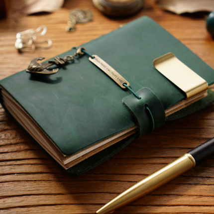 Premium Handmade Plain-Edged Cowhide Leather Notebook with Strap Lock NO010