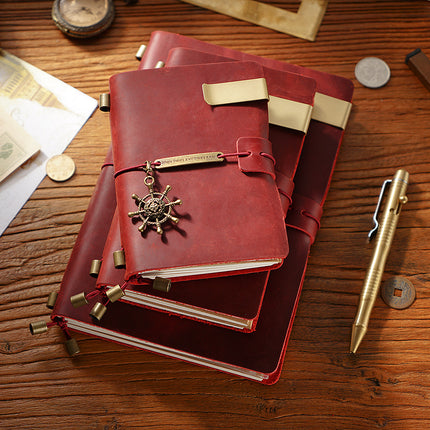 Premium Handmade Plain-Edged Cowhide Leather Notebook with Strap Lock NO010