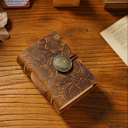 Handcrafted Cowhide Leather Journal – Mini Size with Brass Button Lock